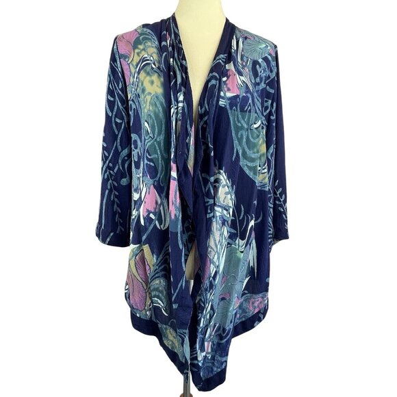 Citron Santa Monica Silk Open Front Kimono Women's Small Jacket Cardigan - Picture 1 of 9